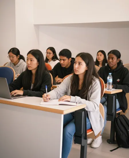 Étudiants internationaux en cours de droit ILS Paris - programmes Bachelor MBA Mastère LL.M. rentrée décalée novembre 2025 - formation juridique cursus international - salle de classe moderne